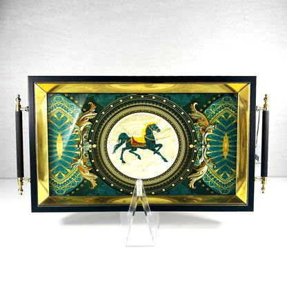 TRAY BLUE HORSE 40*24CM