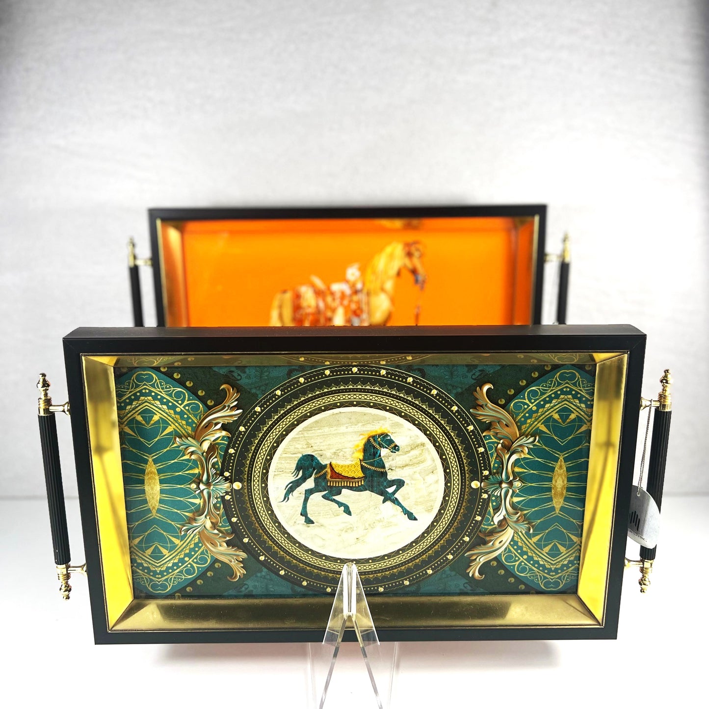 TRAY BLUE HORSE 40*24CM