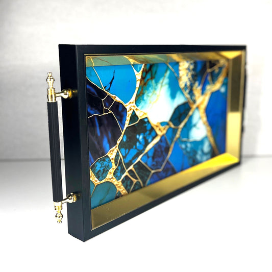 TRAY BROKEN GLASS BLUE 40*24CM