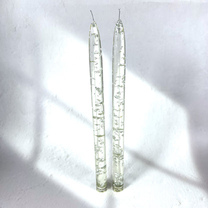 RESIN SILVER CANDLE 28 CM SET OF 2