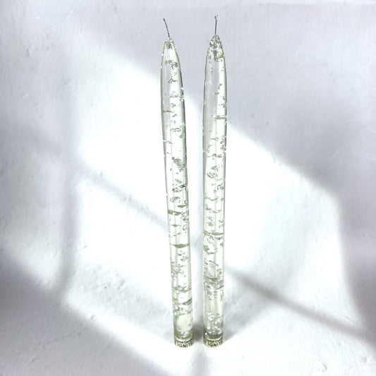 RESIN SILVER CANDLE 28 CM SET OF 2
