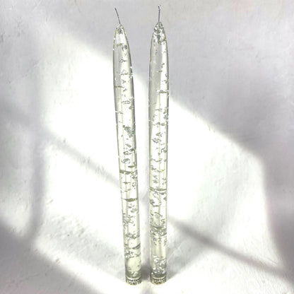 RESIN SILVER CANDLE 28 CM SET OF 2
