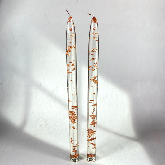 RESIN ROSE GOLD CANDLE 28 CM SET OF 2