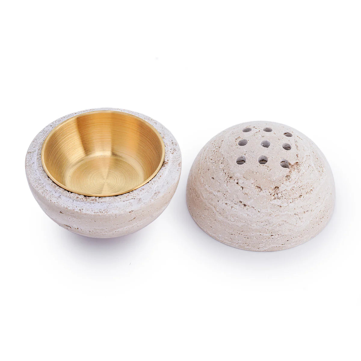 SPHERE BEIGE TRAVERTINE INSCENCE BURNER