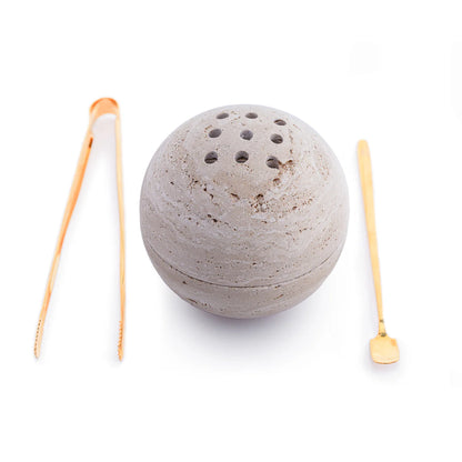 SPHERE BEIGE TRAVERTINE INSCENCE BURNER