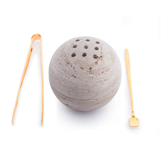 SPHERE BEIGE TRAVERTINE INSCENCE BURNER