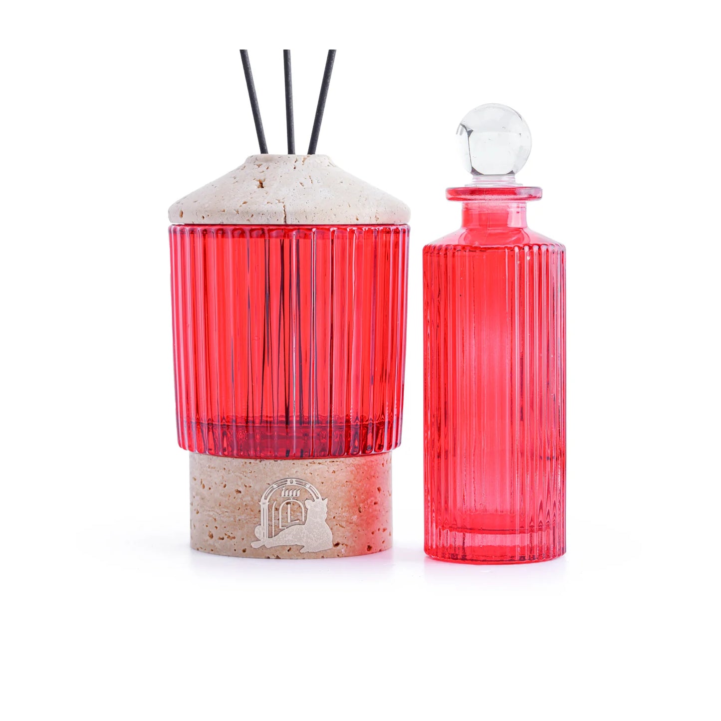 GLASSY (ROSSO LEVANTO MARBLE) DIFFUSER WITH BOTTLE