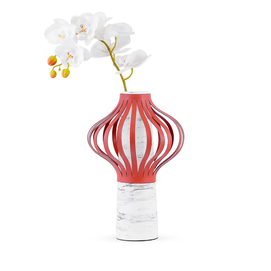 LEATHER MARBLE VASE RED