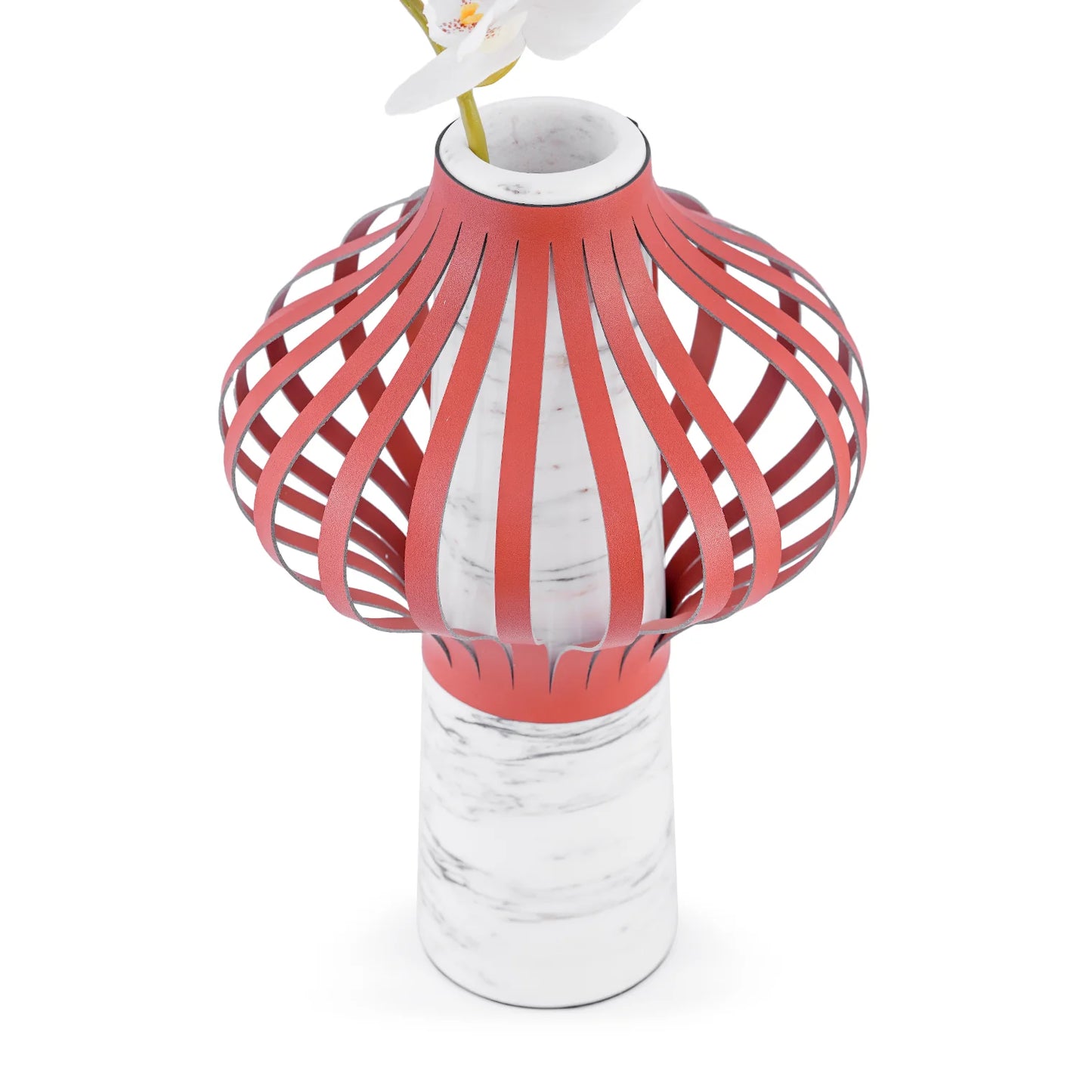 LEATHER MARBLE VASE RED