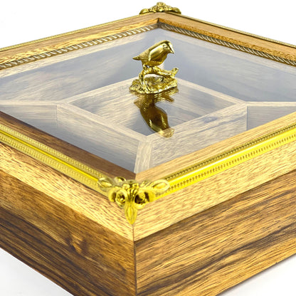 Handcrafted Wooden Storage Box with Decorative Gold Accents