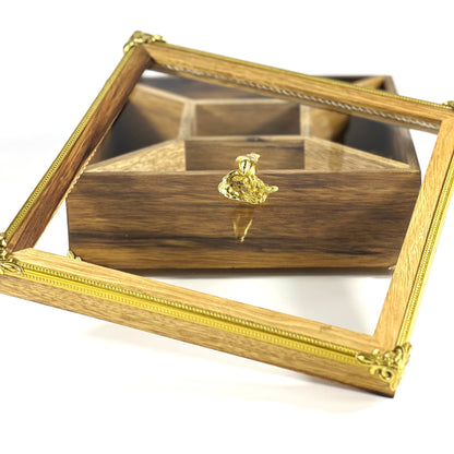 Handcrafted Wooden Storage Box with Decorative Gold Accents