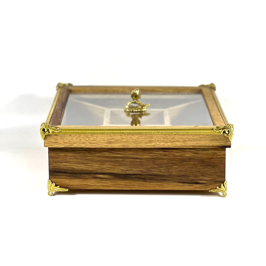 Handcrafted Wooden Storage Box with Decorative Gold Accents