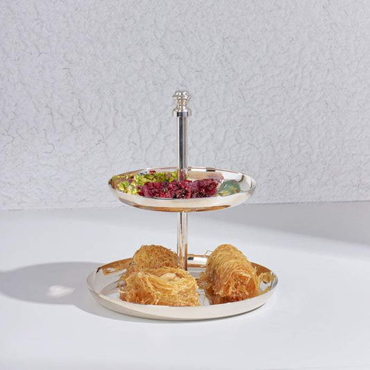 Tire Pastry Tray in silver with pastries and snacks, elegant and durable kitchenware.