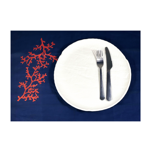 CORAL RED-NAVY LINEN TRAYLINER