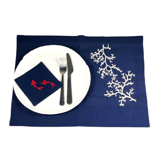 CORAL NAVY-LIGHT BEIGE LINEN TRAY LINER