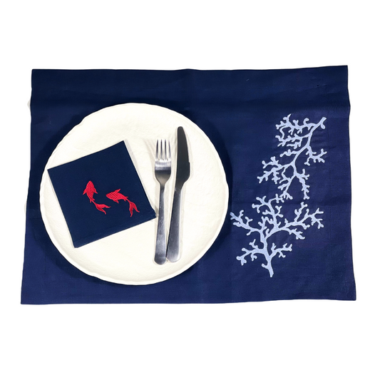 CORAL NAVY-LIGHT BLUE LINEN TRAY LINER