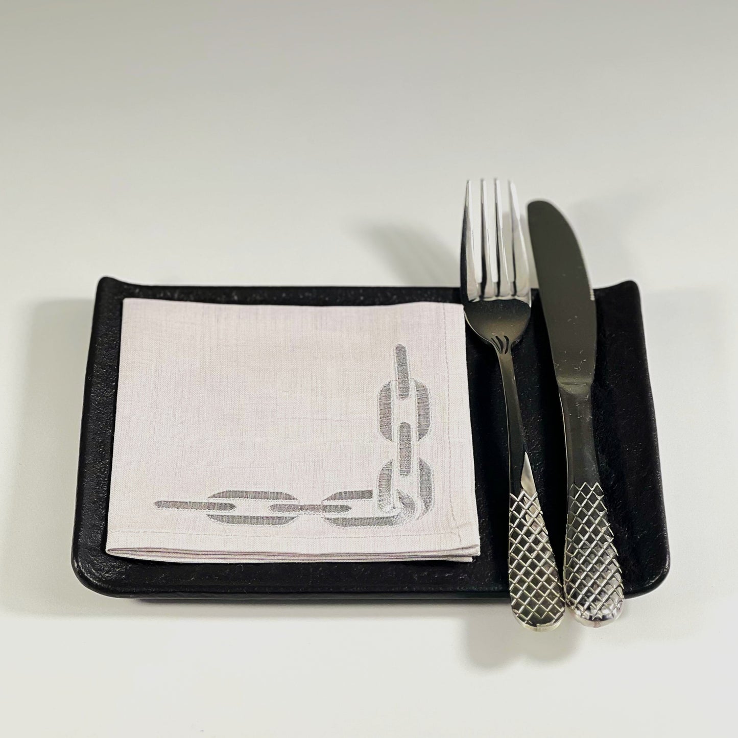 CHAIN GREY-MOONLIGHT LINEN COCKTAIL NAPKIN